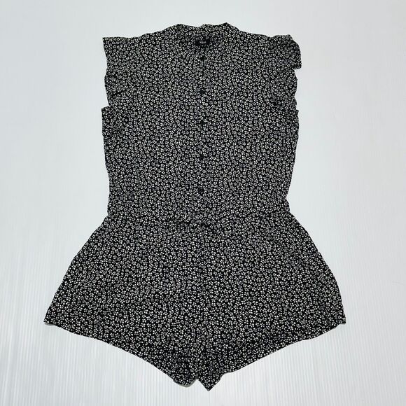 Rails Ellie Romper XS Black White Floral Rayon Tie Waist Button-Front - Picture 4 of 10